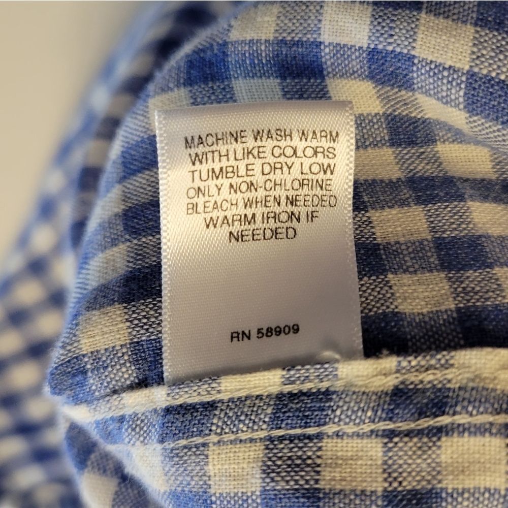 Murano Baird McNutt Linen Blue White Gingham Short Sleeve Button Down Shirt - Picture 7 of 10